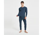 Thermal Underwear Set Double Side Brushed Warm Top and Bottom, Winter Cold Protection Gear-Men's - navy blue