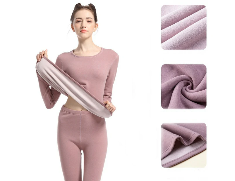 Men's and Women's Long Pants Thermal Underwear Thickened Soft Fleece Lined Cold Protection Set -9715 women · pink