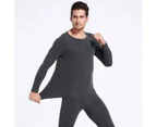 Men's Long Pants Thermal Underwear Crew Neck De Fleece Lined Basic Thermal Suit for Cold Weather-Black gray