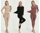 Thermal Underwear Set Double Side Brushed Warm Top and Bottom, Winter Cold Protection Gear-Ladies - Bean Paste