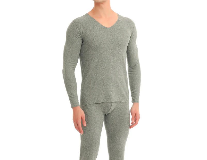 Men's Thermal Underwear Set Ultra Soft Lightweight Thin Base Layer Tops & Bottoms Leggings -grey