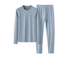 Men's Thermal Underwear Set Winter Warm Base Layers Thermal Top and Bottom Long Johns Set-Grey blue