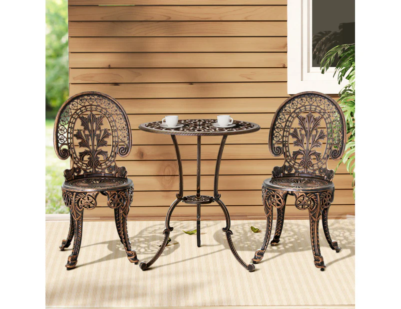 Gardeon 3PC Patio Furniture Outdoor Bistro Set Dining Chairs Cast Aluminium Bronze