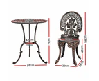 Gardeon 3PC Patio Furniture Outdoor Bistro Set Dining Chairs Cast Aluminium Bronze