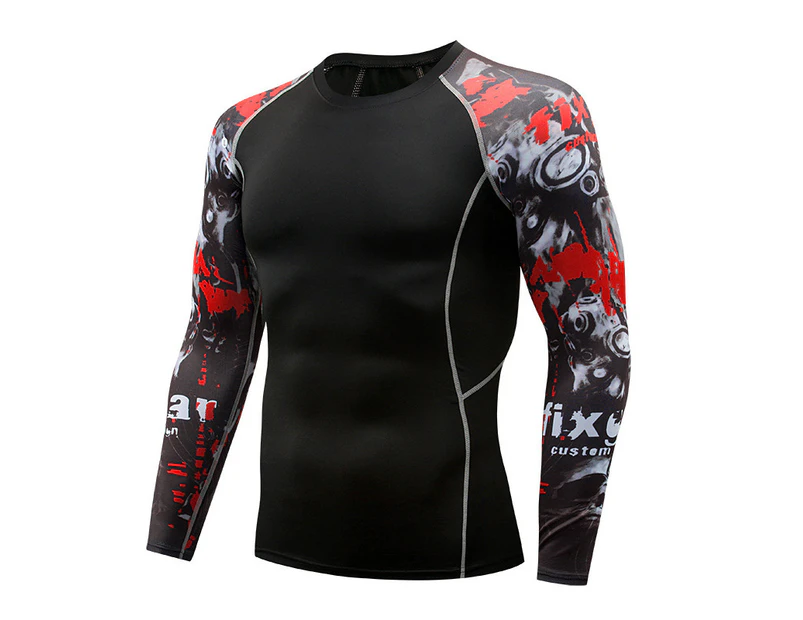 Men' Digital Printing Tights Stretch Fitness Sports T-Shirt Quick-Drying Shirt Long Sleeve Top -TC-119 One Piece Top