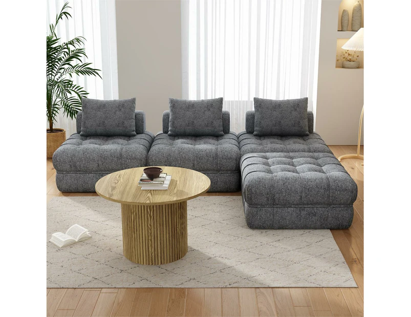 Modern style Living Room Boucle Sofa Set with Ottoman Light Grey -4 Piece