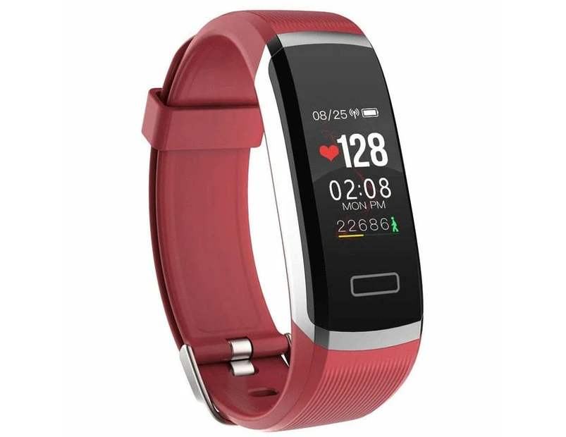 Waterproof Bluetooth Smart Fitness Tracker Sports Watch With Heart Rate & Blood Pressure Monitor Tracker Band Bracelet Fitbit Charge Style - Red