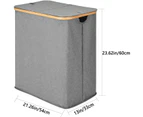 Divided Folding Bamboo & Canvas Laundry Hamper- Double Large Laundry Basket with Lid