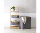 Divided Folding Bamboo & Canvas Laundry Hamper- Double Large Laundry Basket with Lid