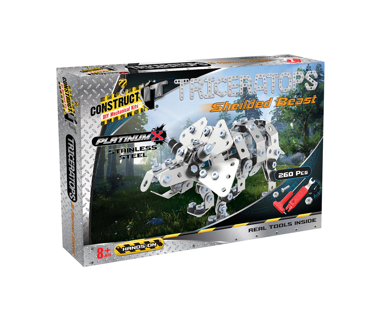 260pc Construct IT Platinum-X DIY Triceratops Beast Toy w/Tool Build Kit Kids 8+