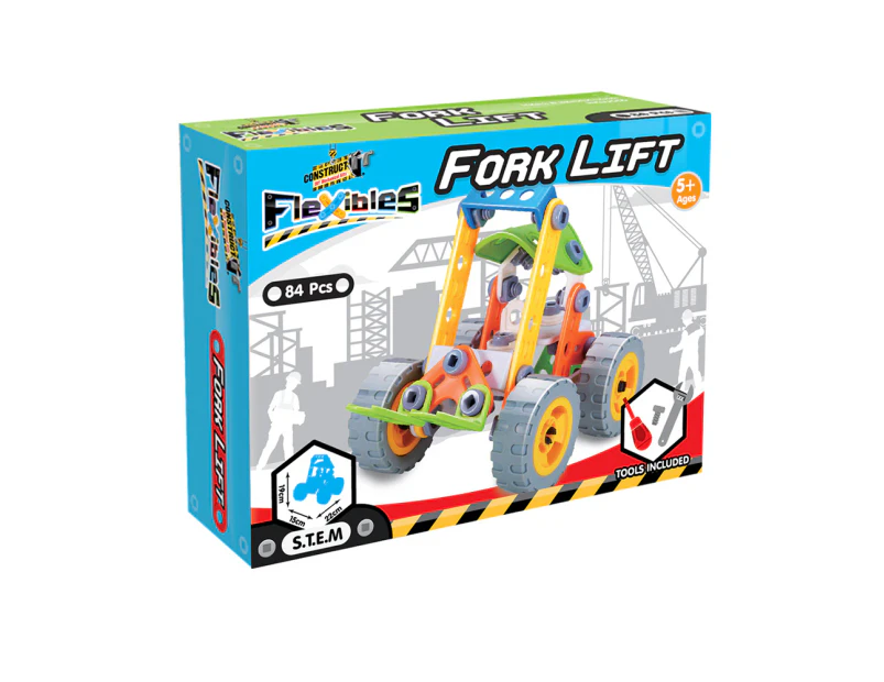 84pcs Construct IT Flexibles DIY Fork Lift Toy w/ Tools STEM Build Kit Kids 4y+