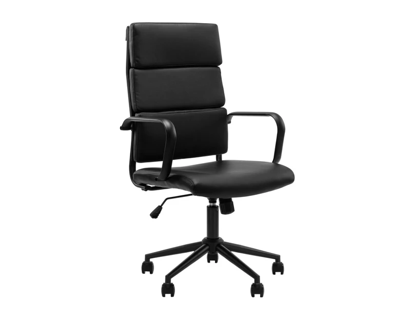 Drake Office Chair Mobile Task Chair High Back with arms Black PU leather