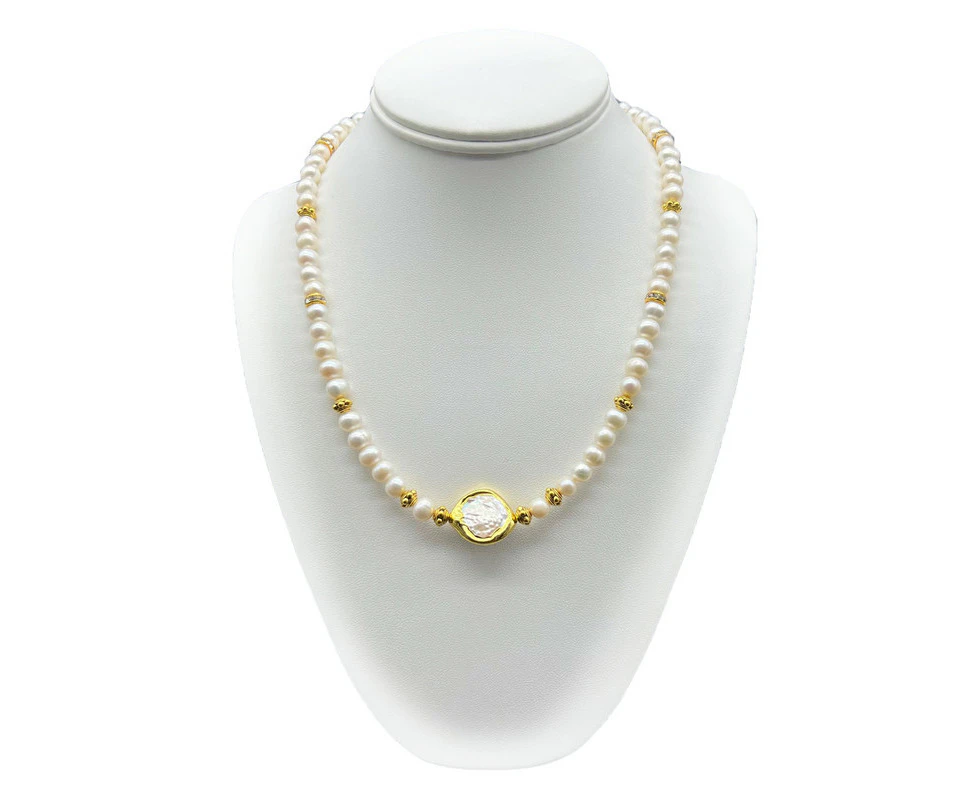 Georgiadis 7-8mm Freshwater & Blister Pearl with Gold Trimming Beaded Necklace