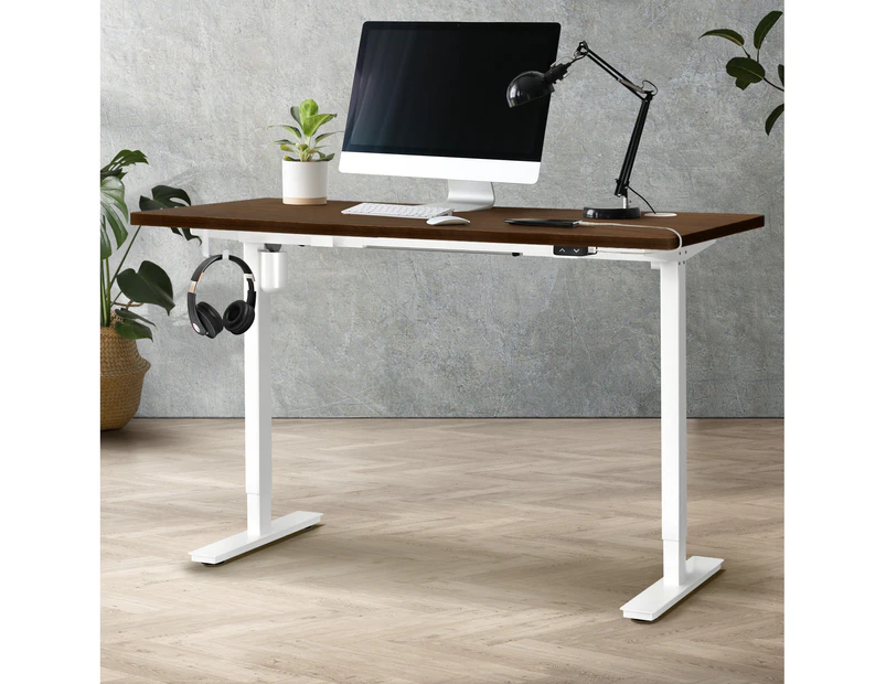 Oikiture 150CM Electric Standing Desk Single Motor Height Adjustable Sit Stand Table Top Walnut