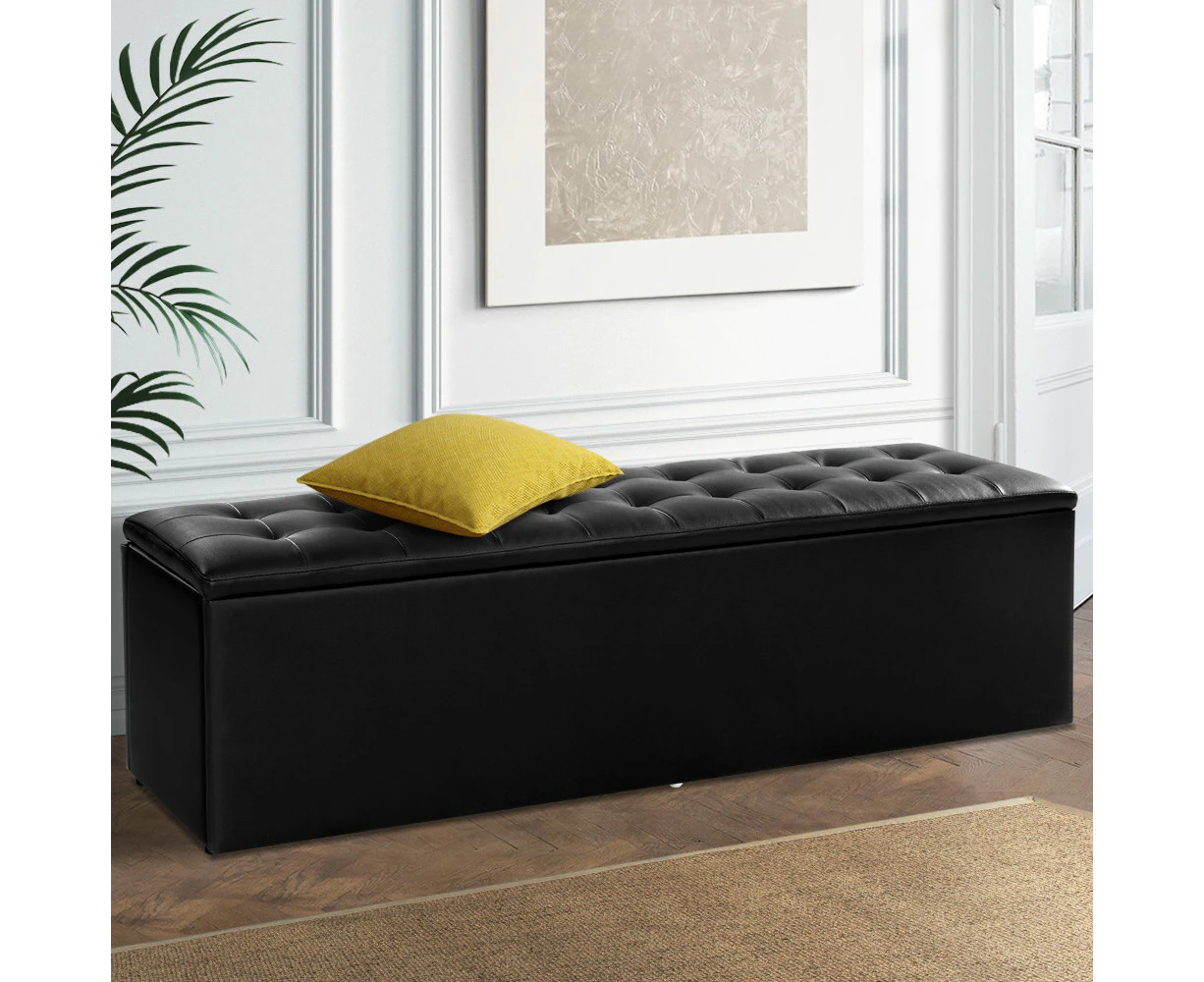 Artiss Storage Ottoman Blanket Box 140cm Leather Black