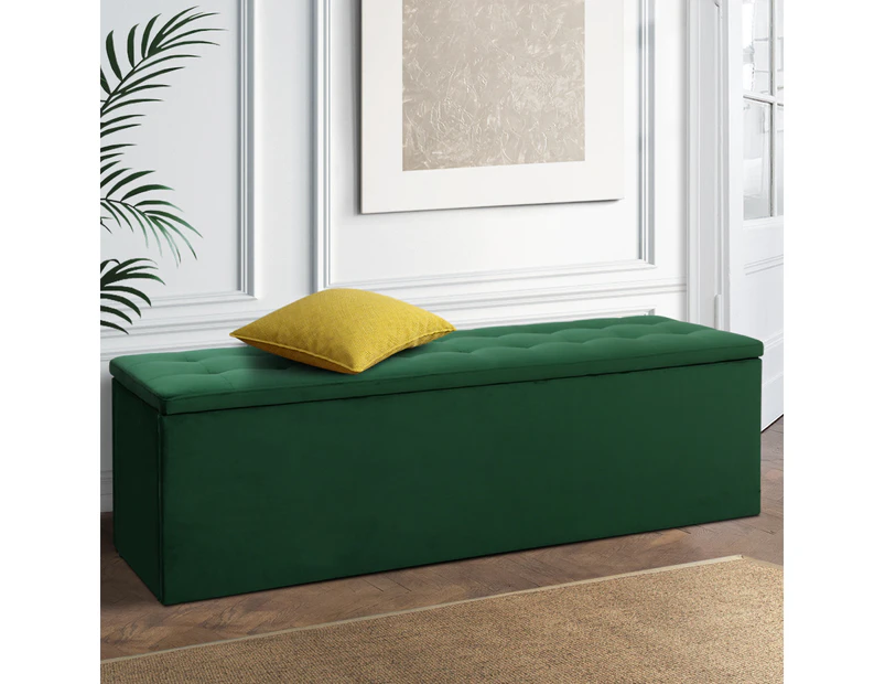 Artiss Storage Ottoman Blanket Box 140cm Velvet Green