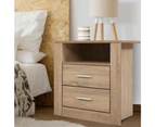 Artiss Bedside Table 2 Drawers with Shelf - TARA Oak