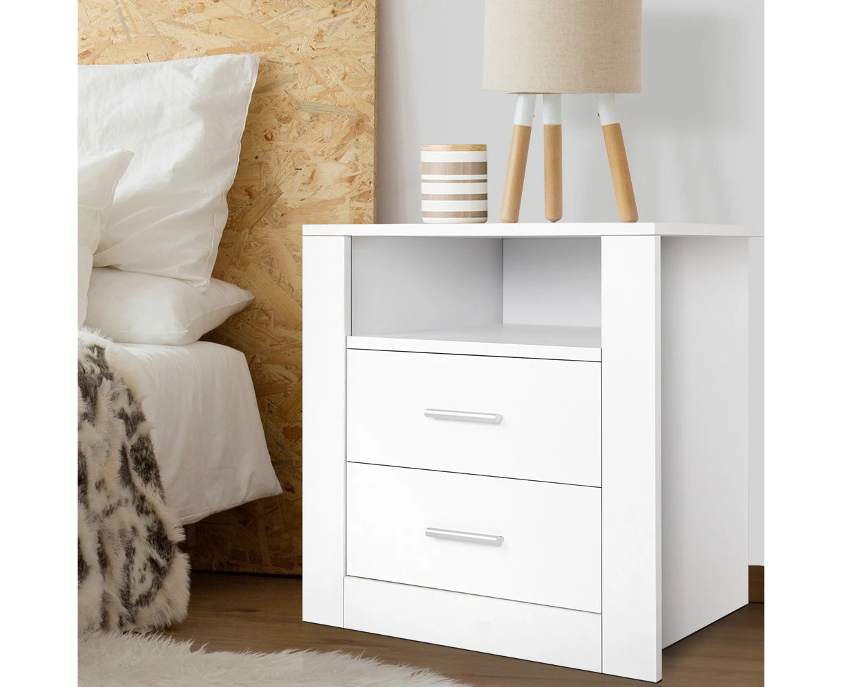 Artiss Bedside Table 2 Drawers with Shelf - TARA White