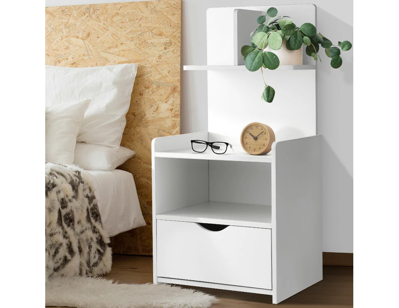 Artiss Bedside Table 1 Drawer with Shelves - EVERMORE White