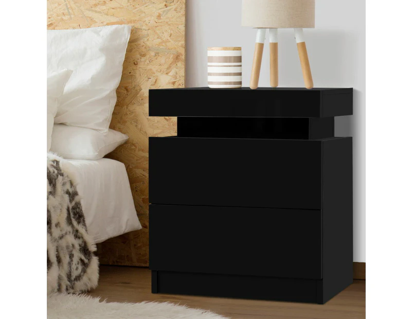 Artiss Bedside Table 2 Drawers Lift-up Storage - COLEY Black