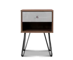 Artiss Bedside Table with Drawer - Grey & Walnut