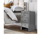 Artiss Bedside Table 3 Drawers Mirrored Glass - QUENN Grey