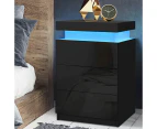 Artiss Bedside Table LED 3 Drawers - COLEY Black