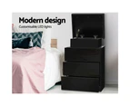 Artiss Bedside Table LED 3 Drawers - COLEY Black