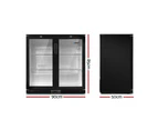 Devanti 198L Bar Fridge Dual Glass Door w/Light Black