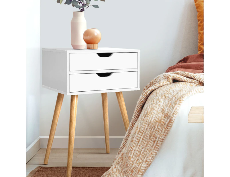 Artiss Bedside Table 2 Drawers - BODIE White