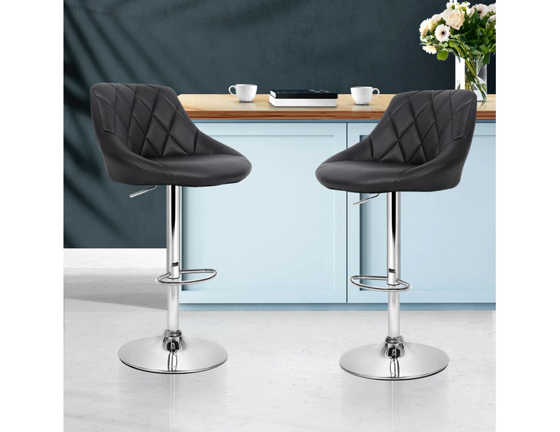 Artiss 2x Bar Stools Leather Padded Gas Lift Stool Black