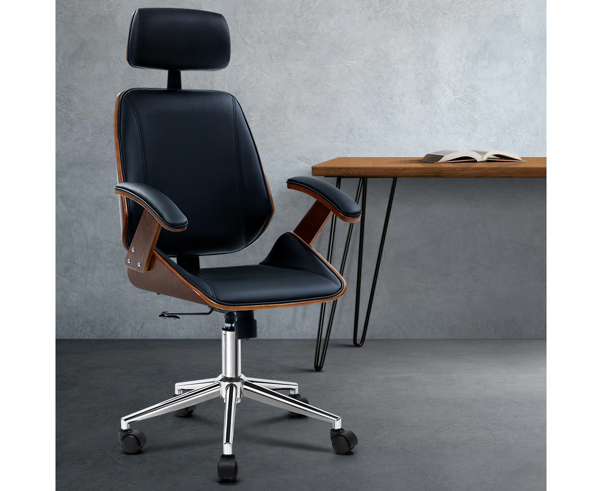 Artiss Wooden Office Chair Leather Seat Black