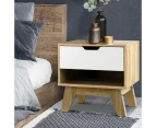 Artiss Bedside Table 1 Drawer with Shelf - IKER White & Oak