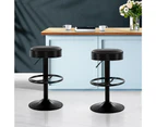 Bar Stools Set of 2 Gas Lift Kitchen Stool Leather Seat Black