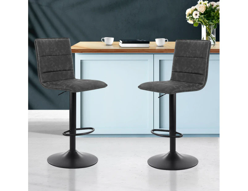 Bar Stools Set of 2 Gas Lift Adjustable Kitchen Stool Grey