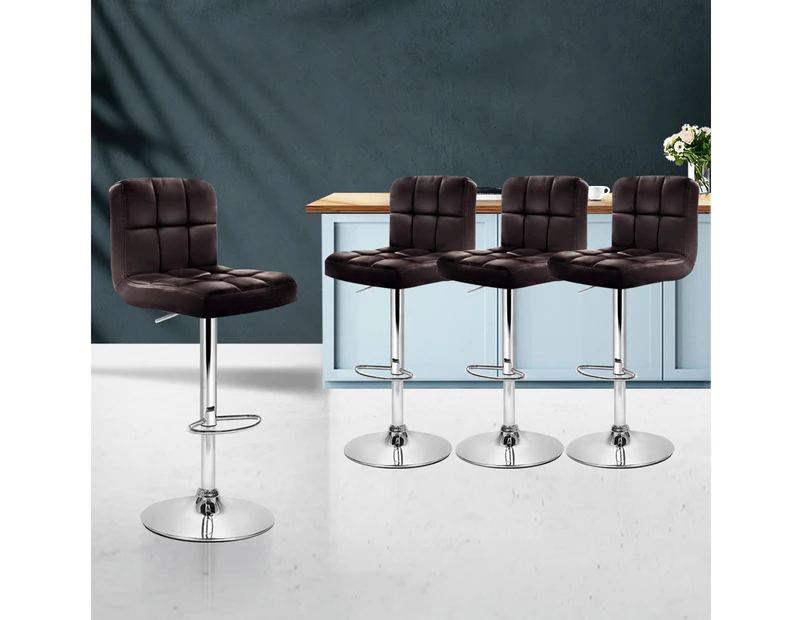 Artiss 4x Bar Stools Leather Gas Lift Brown