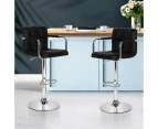 Artiss 2x Bar Stools Leather Gas Lift w/Armrest Black