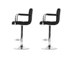 Artiss 2x Bar Stools Leather Gas Lift w/Armrest Black