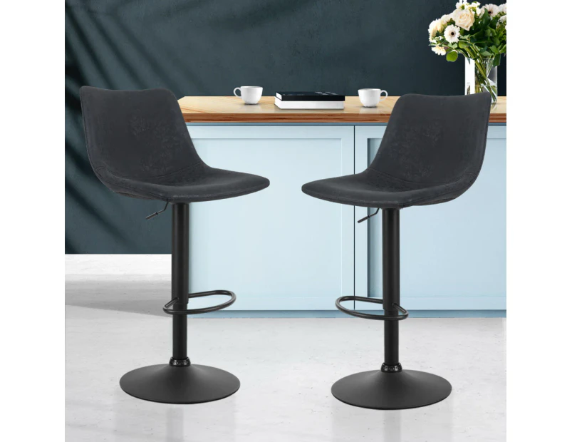 Bar Stools Set of 2 Swivel Kitchen Stool Chairs Leather Seat Black