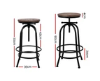 Artiss 2x Bar Stools Adjustable Wood Chairs