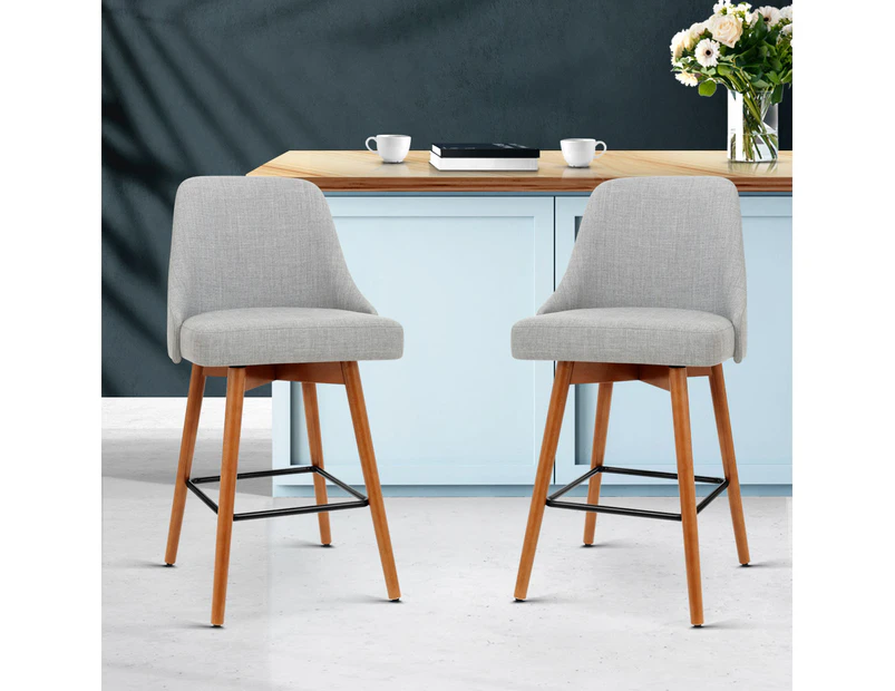 Artiss 2x Bar Stools Swivel Seat Wooden Grey