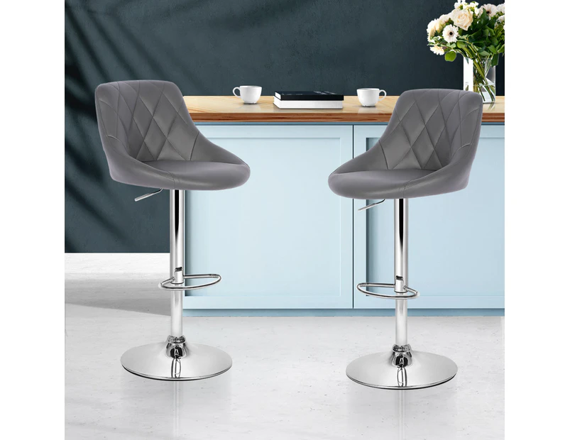 Artiss 2x Bar Stools Leather Padded Gas Lift Grey