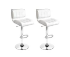 Bar Stools Set of 2 Gas Lift Leather Kitchen Stool Chairs White