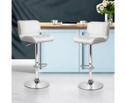 Bar Stools Set of 2 Gas Lift Leather Kitchen Stool Chairs White