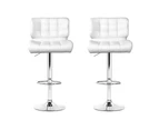 Bar Stools Set of 2 Gas Lift Leather Kitchen Stool Chairs White