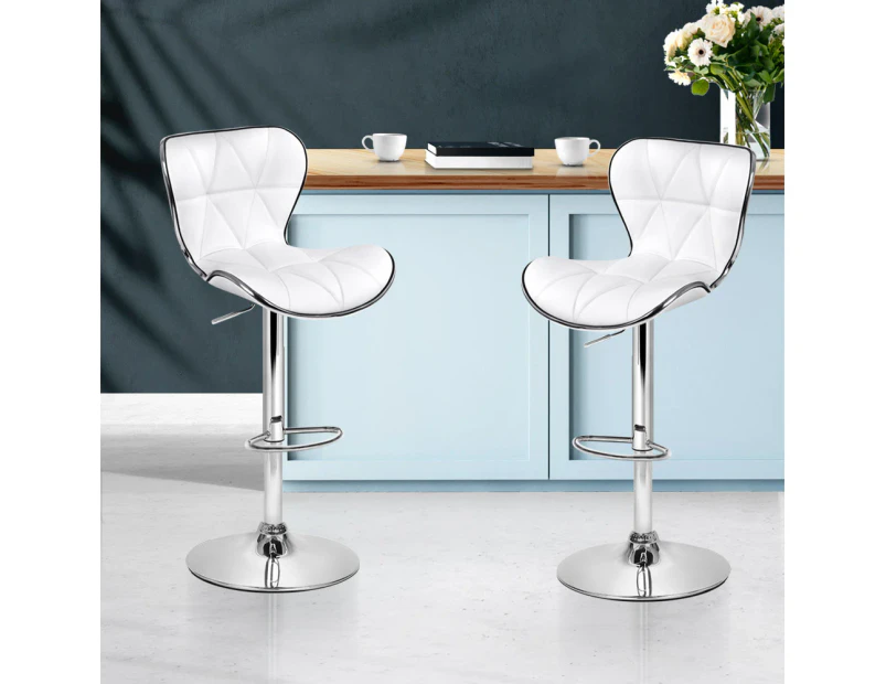 Bar Stools Set of 2 Gas Lift Swivel Kitchen Stool Chairs White