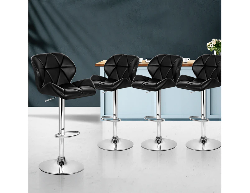 Artiss 4x Bar Stools Gas Lift Padded Leather Black