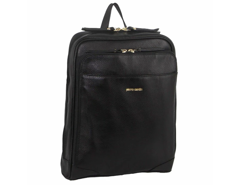 Pierre Cardin Rustic Womens Leather Backpack Bag Handbag Back Pack Travel - Black