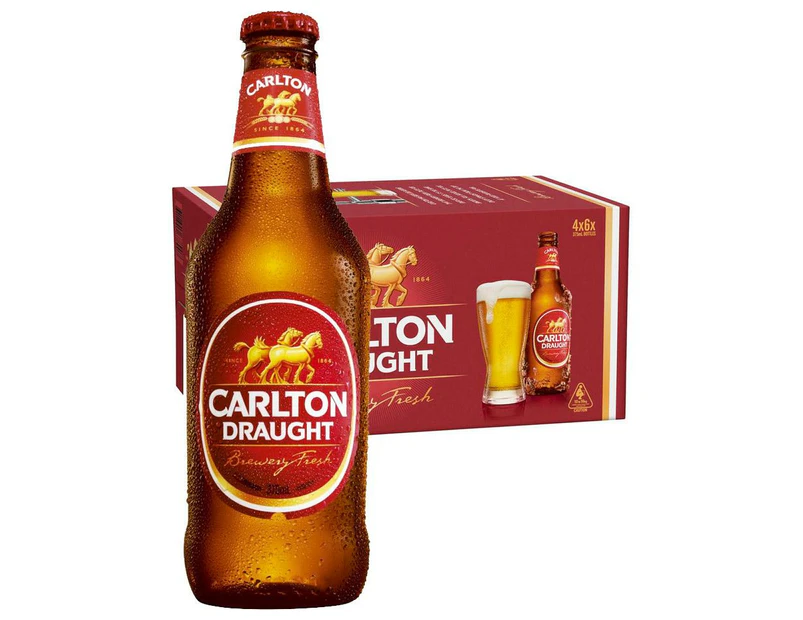 Carlton Draught Beer Case 4 X 6 Pack 375ml Bottles