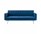 Foret 3 Seater Sofa Bed Lounge Recliner Couch Futon Chair Velvet Fabric Blue Wws